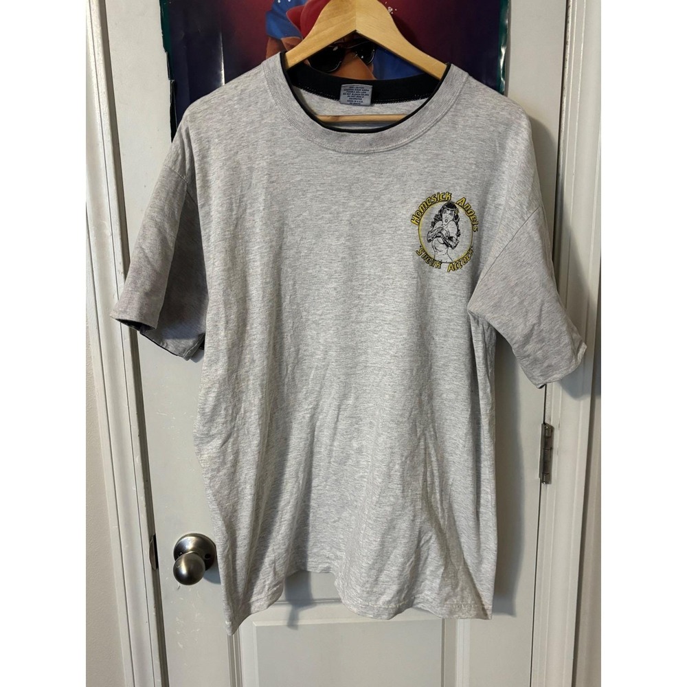 Vintage LA Loving Homesick Angels Sneak Attack Pinup T-Shirt XL Gray Ringer